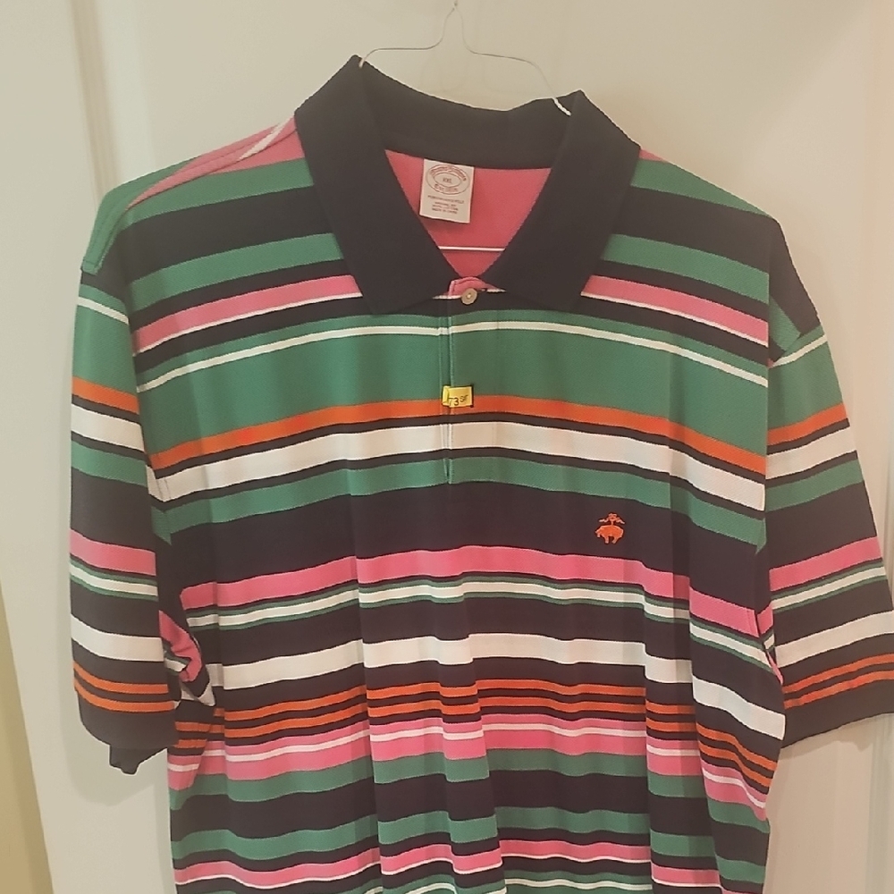 Brooks Brothers Black and Pink Polo Shirt